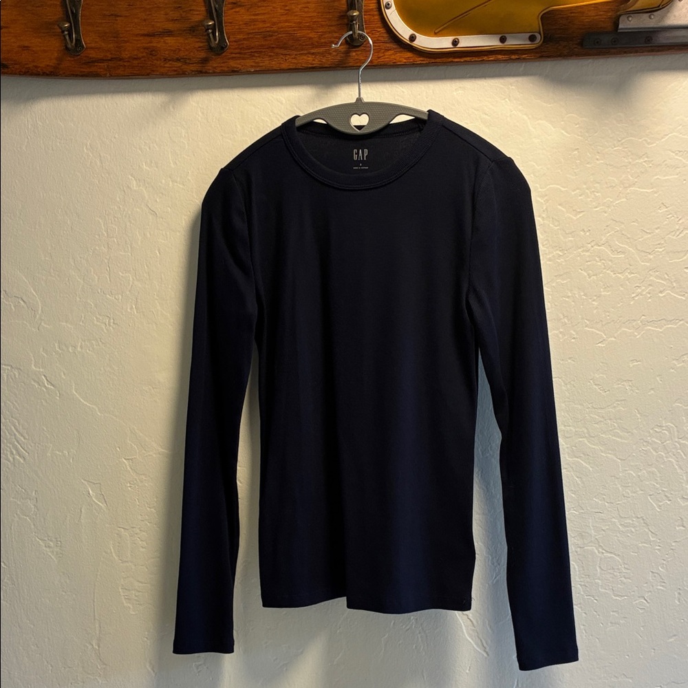 GAP Women's Navy Ribbed Long Sleeve Crewneck T Shirt Size Small